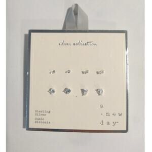 A New Day 925 Sterling Silver CZ Stud Earrings Posts Nickel Free 4pcs